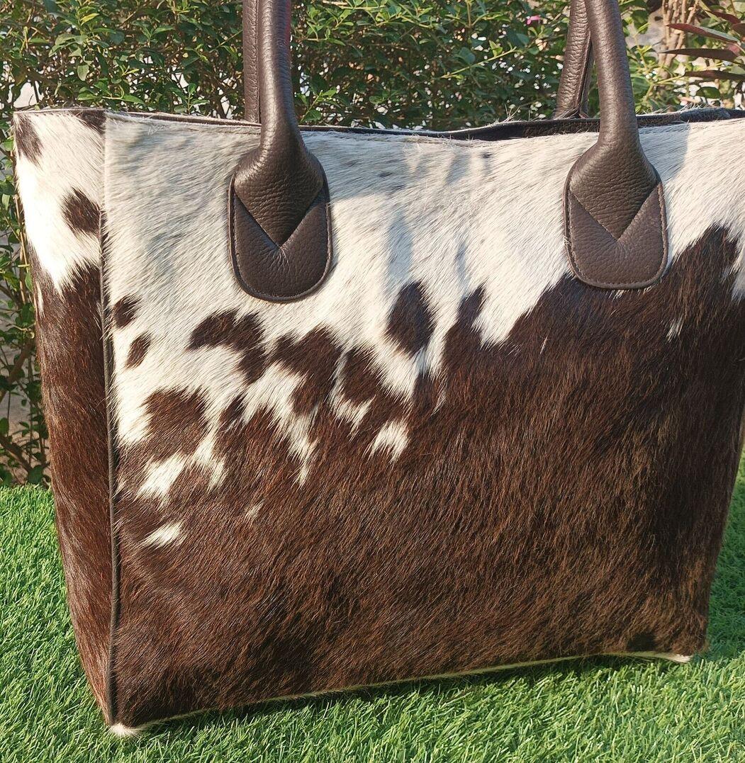 Hair on Cowhide Leather Shoulder Bag Large Fur Handbag