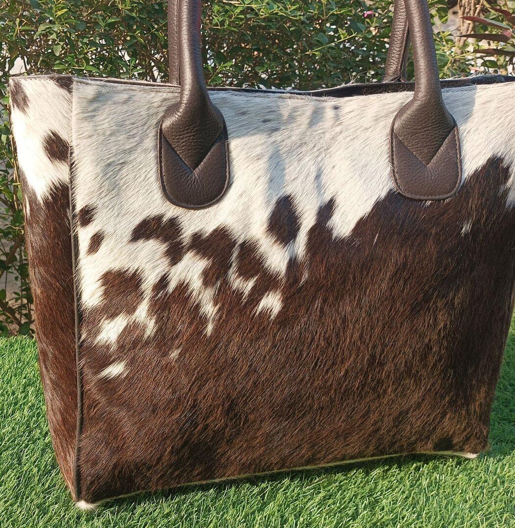 Hair on Cowhide Leather Shoulder Bag Large Fur Handbag