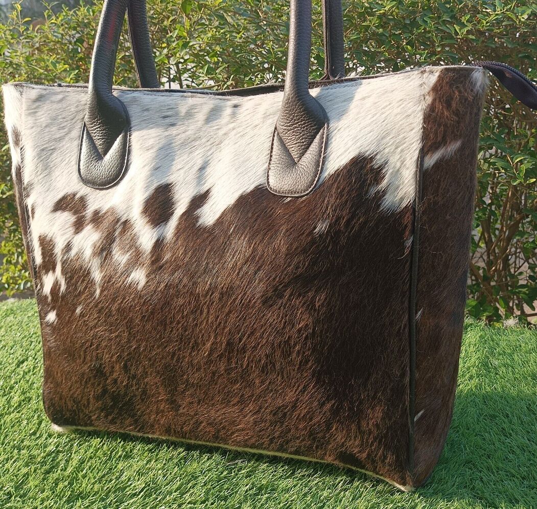 Hair on Cowhide Leather Shoulder Bag Large Fur Handbag