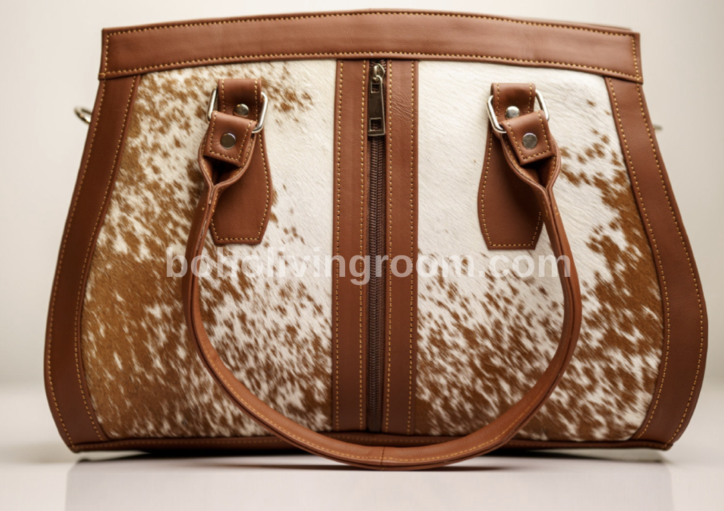 Natural Cow Skin Shoulder Purse Brown White