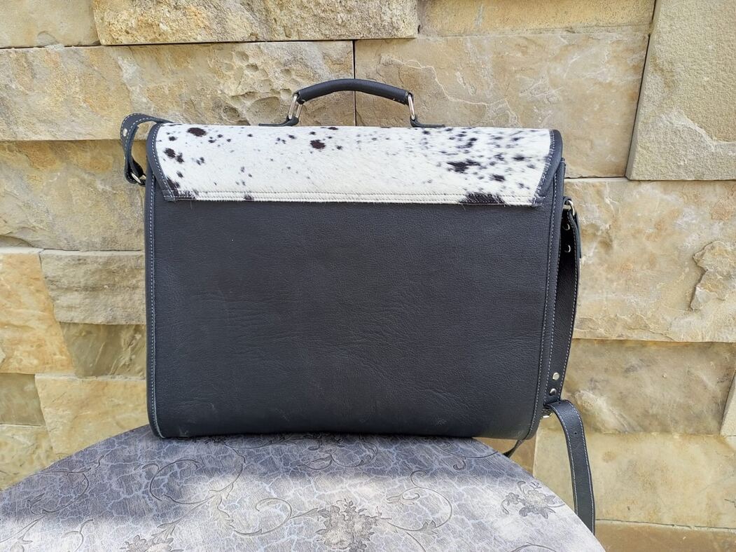 Cowhide Briefcase Bag Black White
