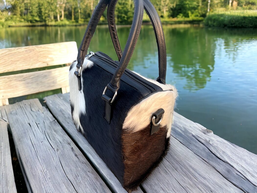 Black White Cow Skin Shoulder Purse Bag