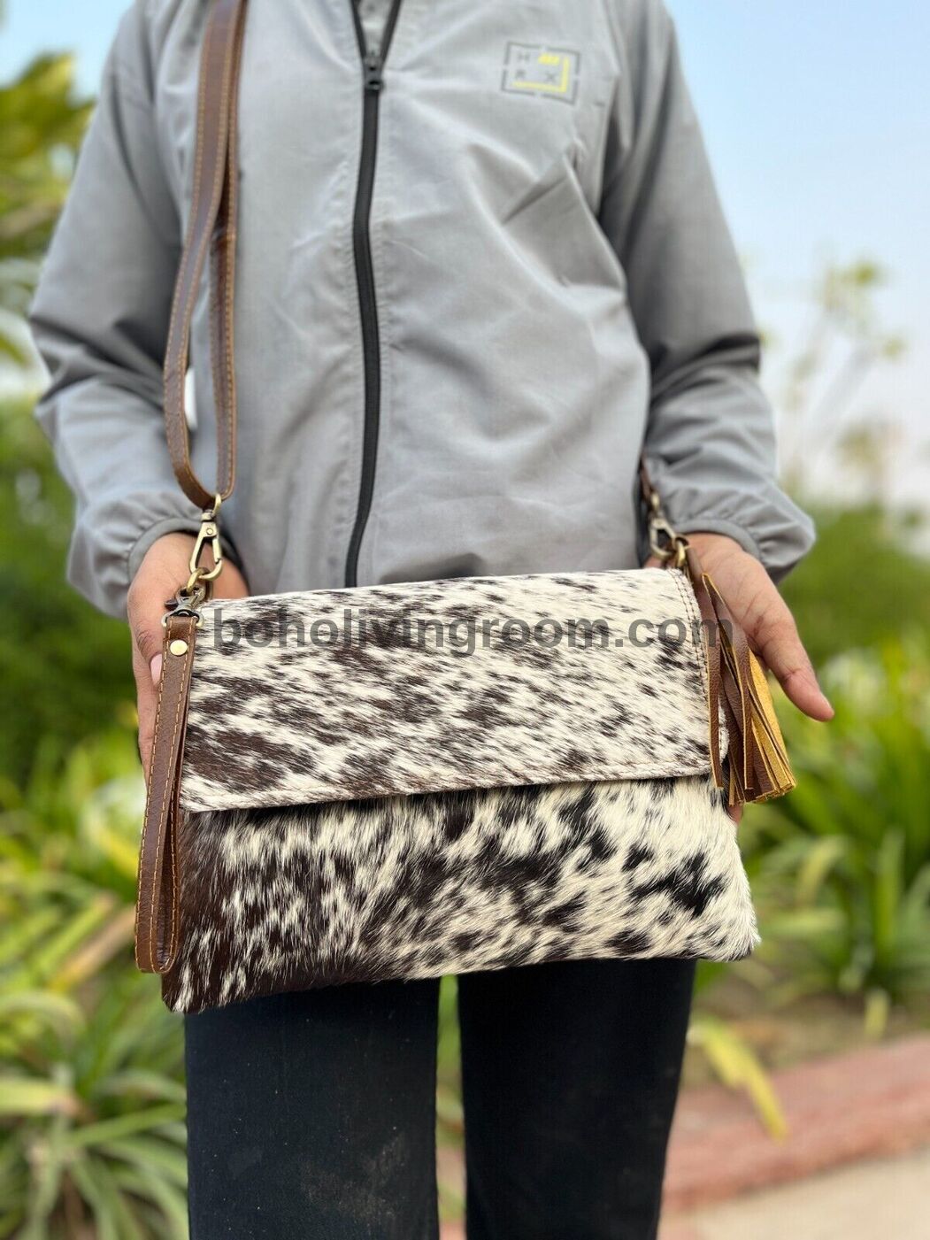 Speckled Cowhide Sling Crossbody Bag