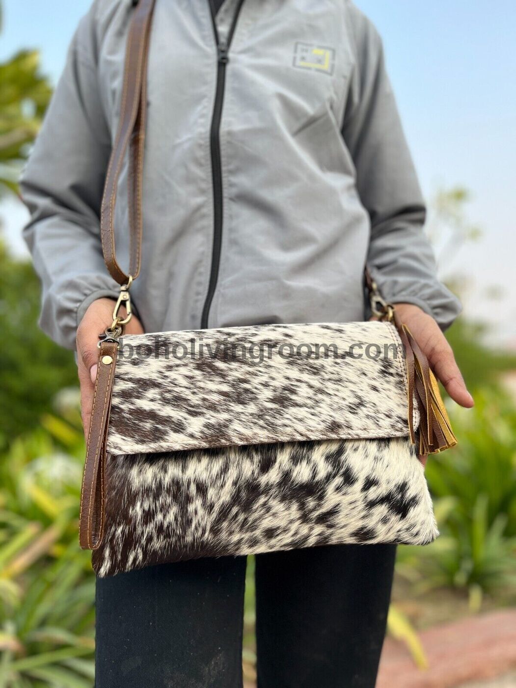 Speckled Cowhide Sling Crossbody Bag