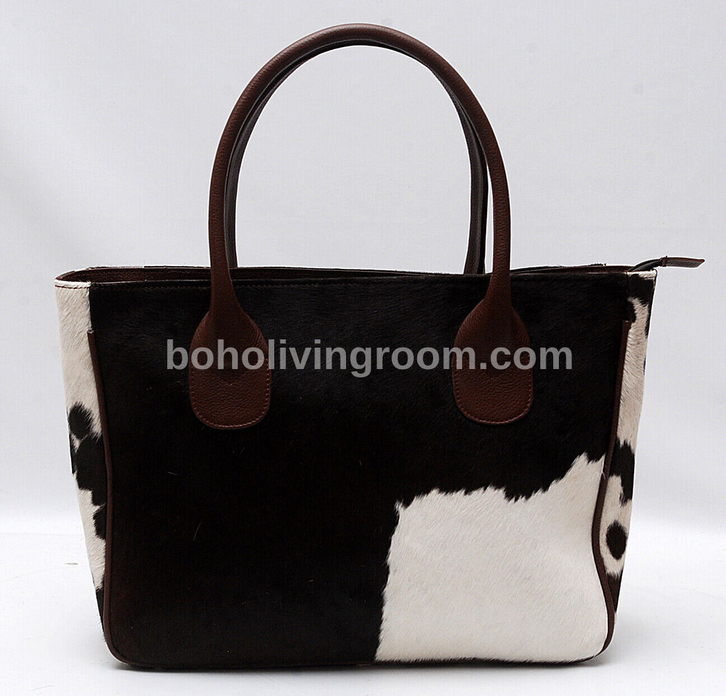 Exotic Dark Brown Black Cowhide Tote Bag