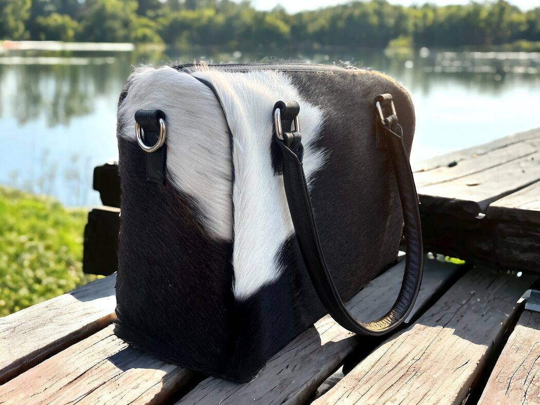 Black White Cow Skin Shoulder Purse Bag