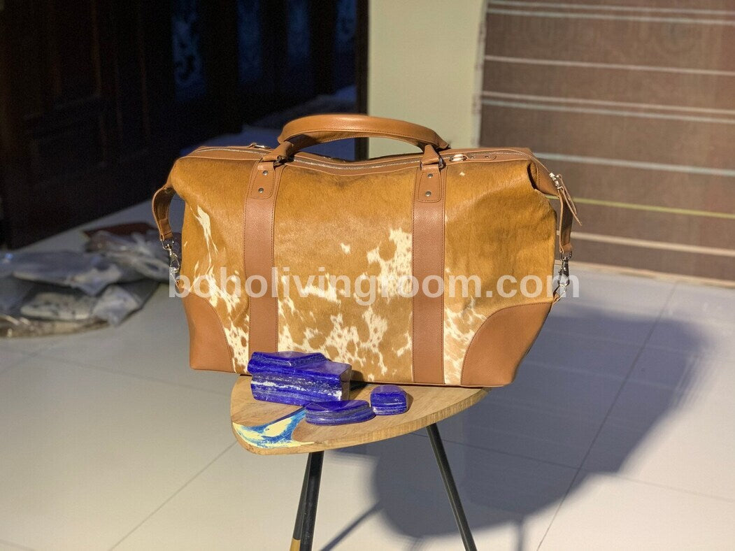 Exotic Brown White Cowhide Duffle Bagwo