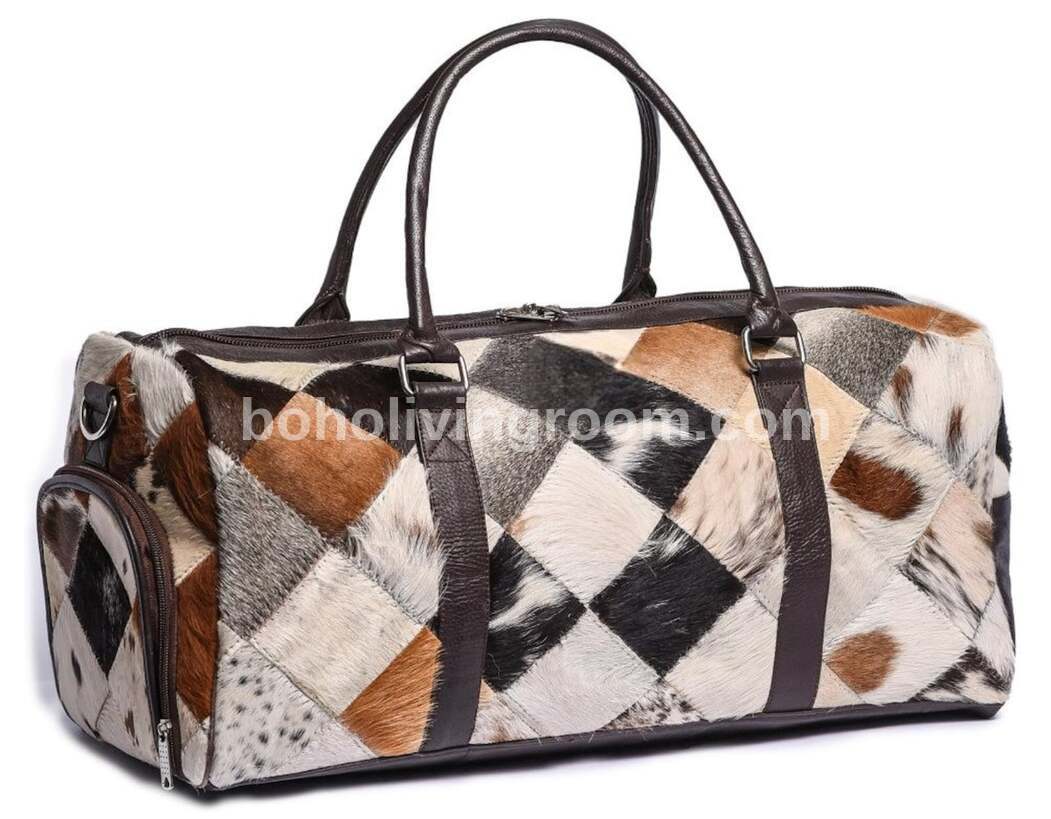 Patchwork Cow Skin Duffle Overnight Bag