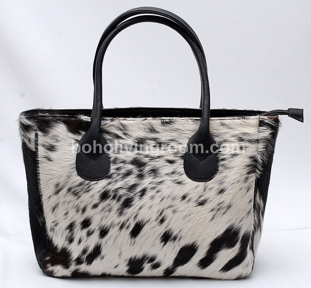 Black White Cow Skin Fur Shoulder Purse