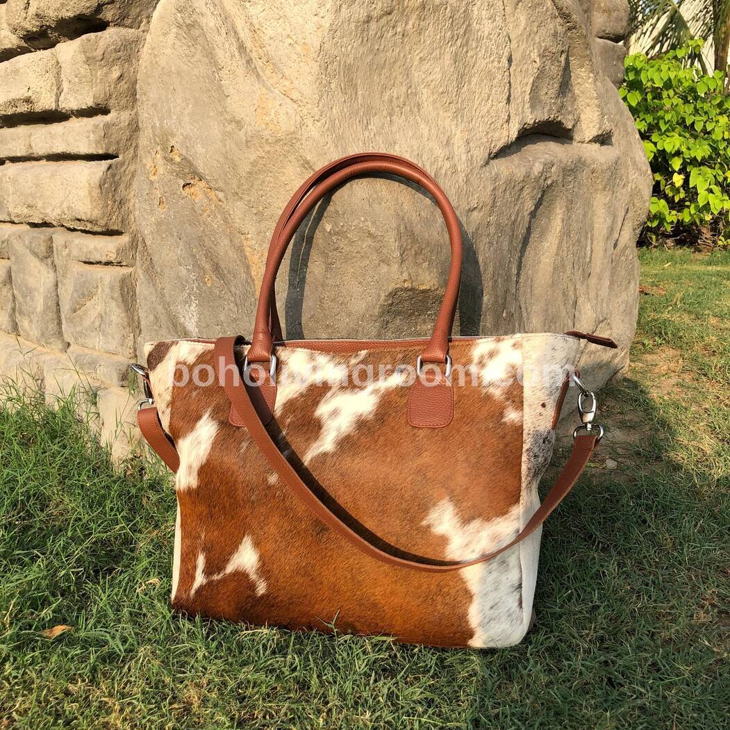 Large Western Cowhide Tote Bag