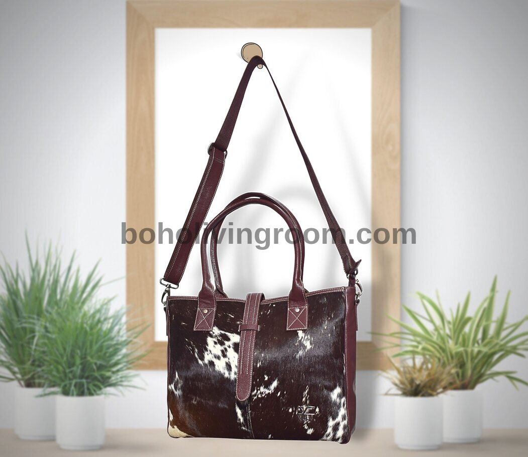 Cow Skin Tote Bag Dark Tricolor