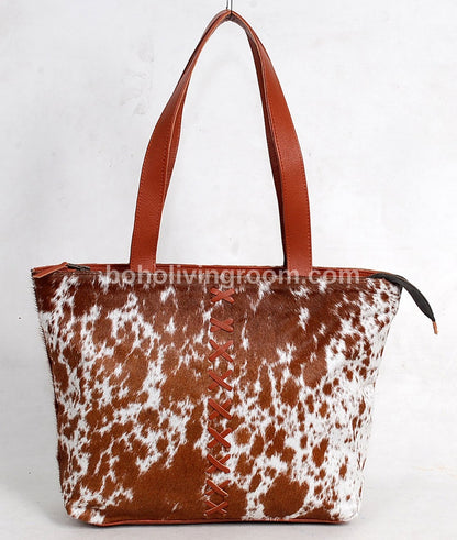 Cowhide Tote Bag Speckled Brown White