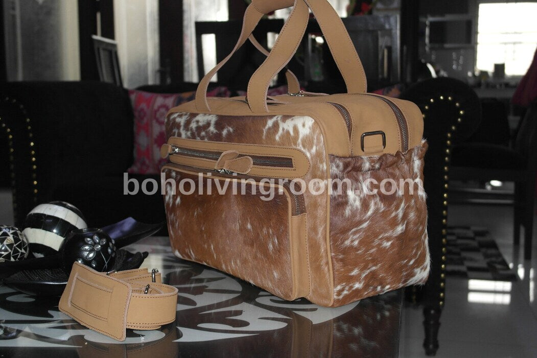 Premium Hair On Cowhide Weekender Duffle Bag