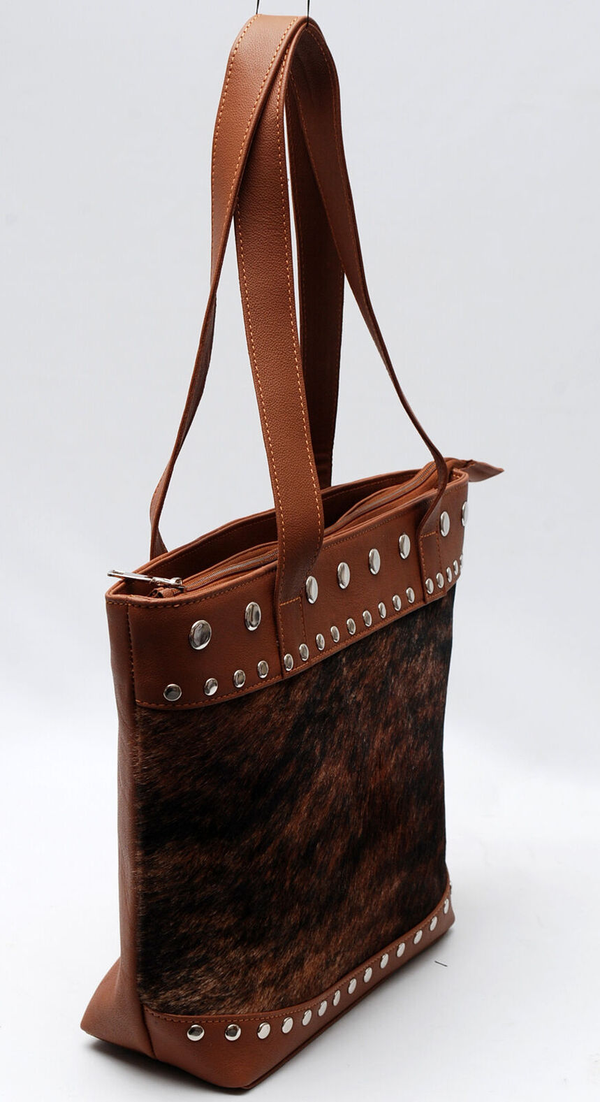 Cowhide Tote Bag Dark Brown Black