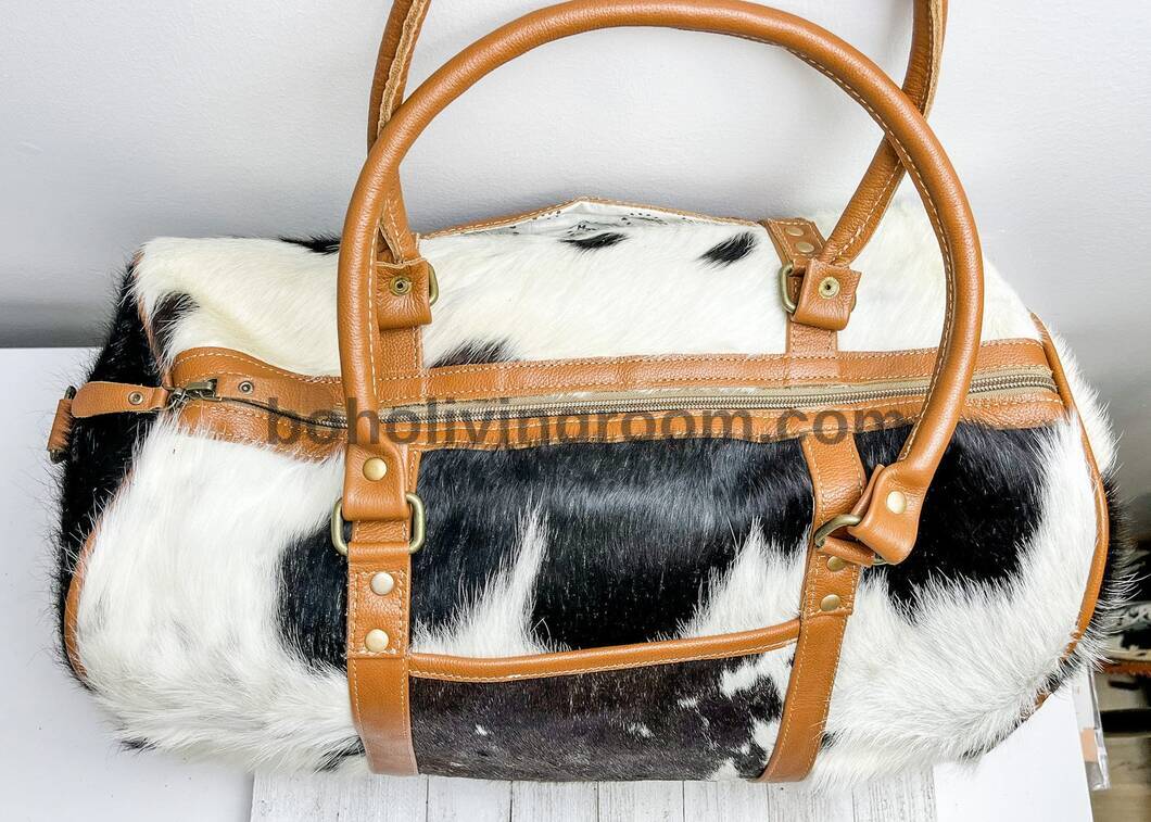 Exotic Black White Cowhide Duffle Bag