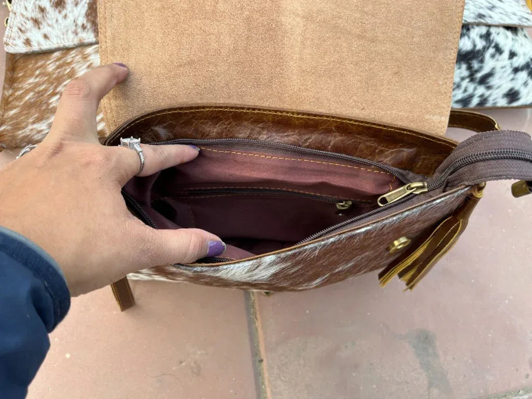 Speckled Cowhide Sling Crossbody Bag