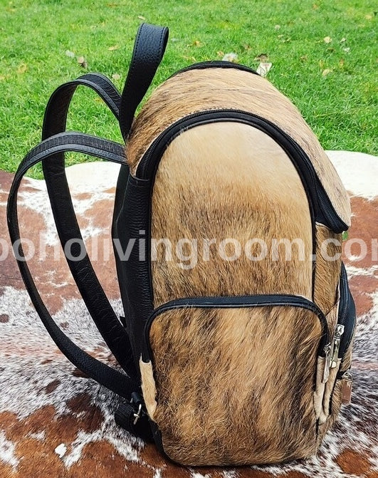 Premium Dark Brown Cowhide Backpack Hair-On Hide Bag