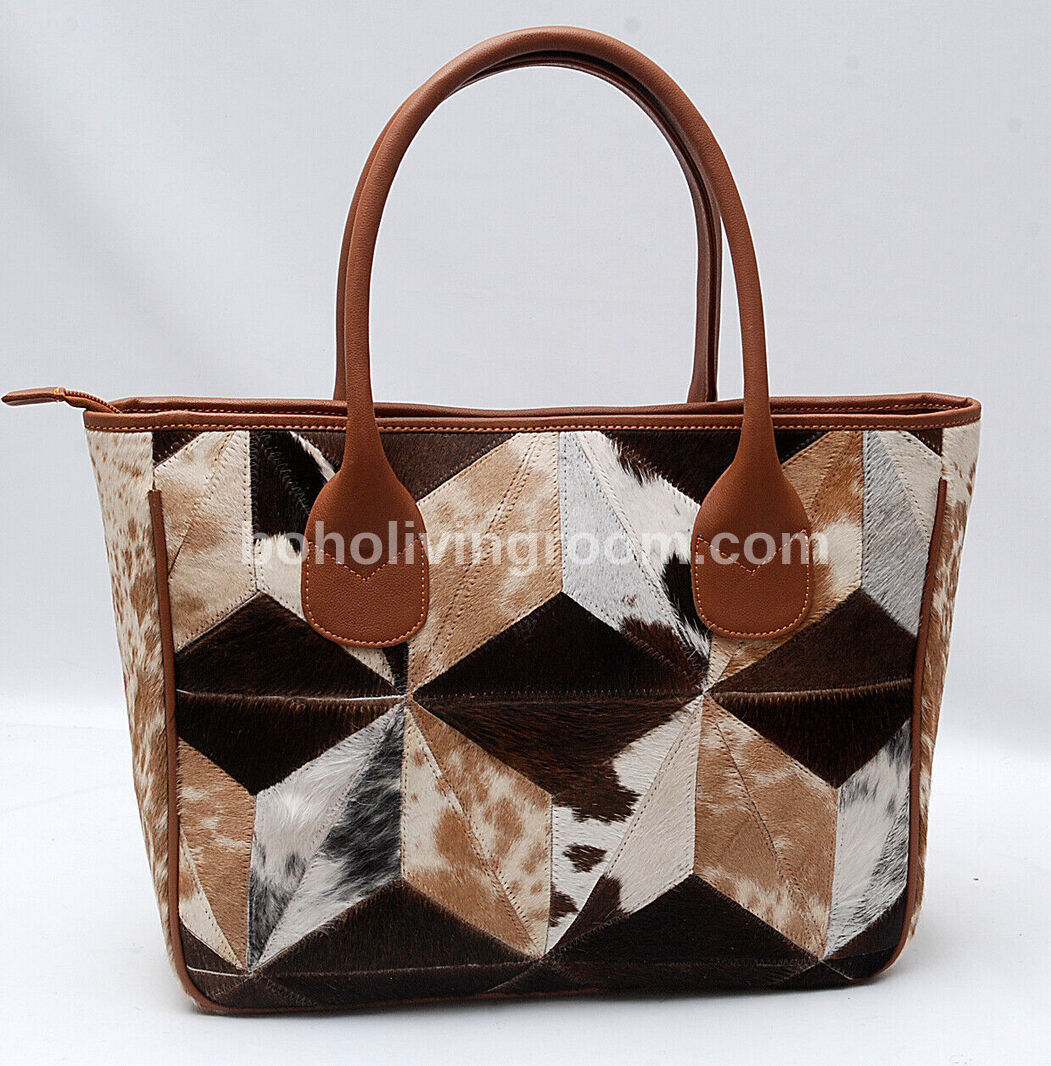 Large Cow Skin Patchwork Tote Purse