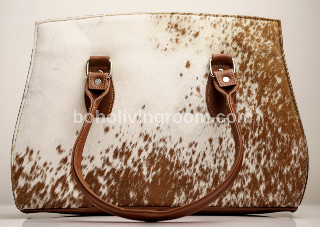 Natural Cow Skin Shoulder Purse Brown White