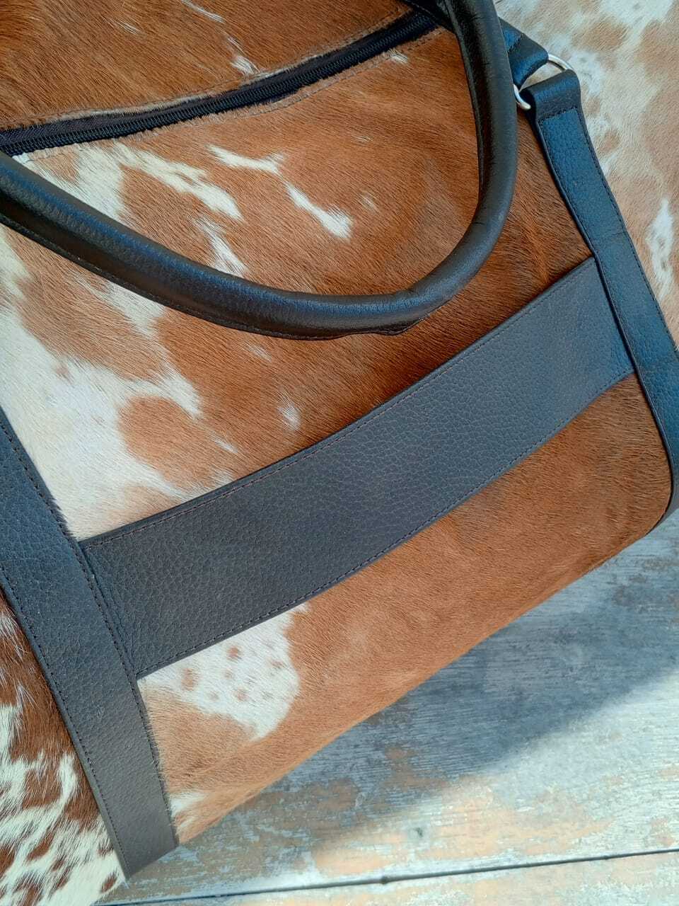 Cowhide Duffle Bag With Shoe Compartment