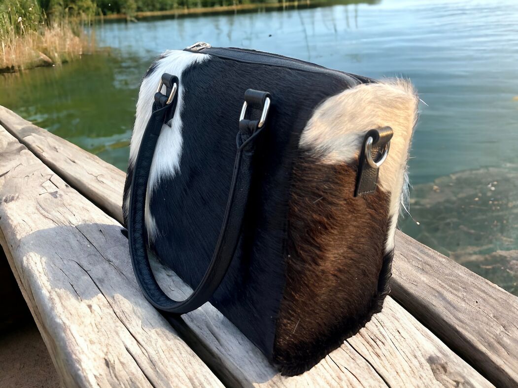 Black White Cow Skin Shoulder Purse Bag