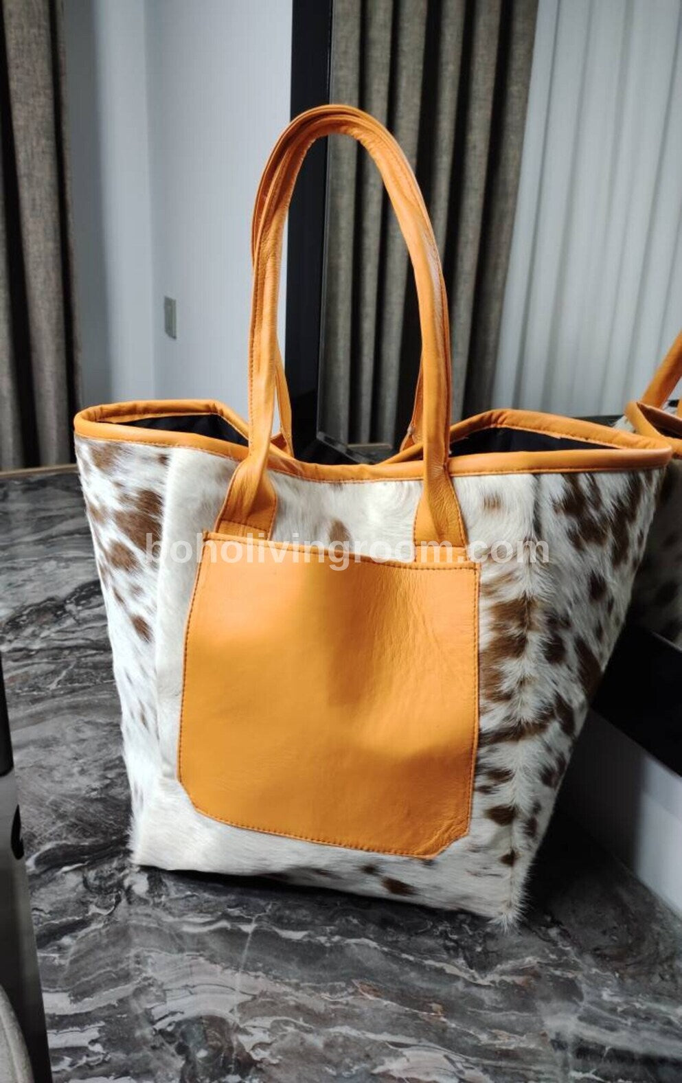 Cowhide Tote Purse Speckled Brown White