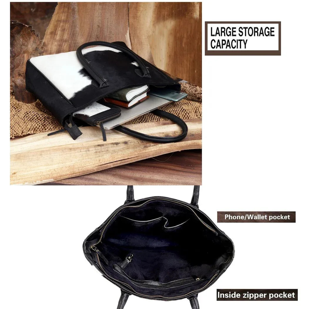 Black White Cowhide Tote Purse Matching Wallet
