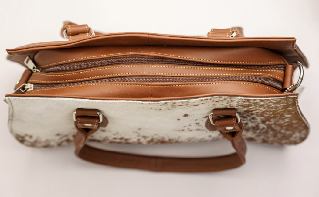 Natural Cow Skin Shoulder Purse Brown White