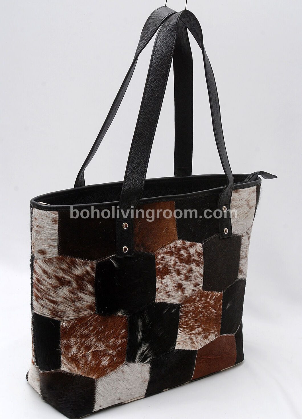 Dark Brown Black Cowhide Patchwork Purse