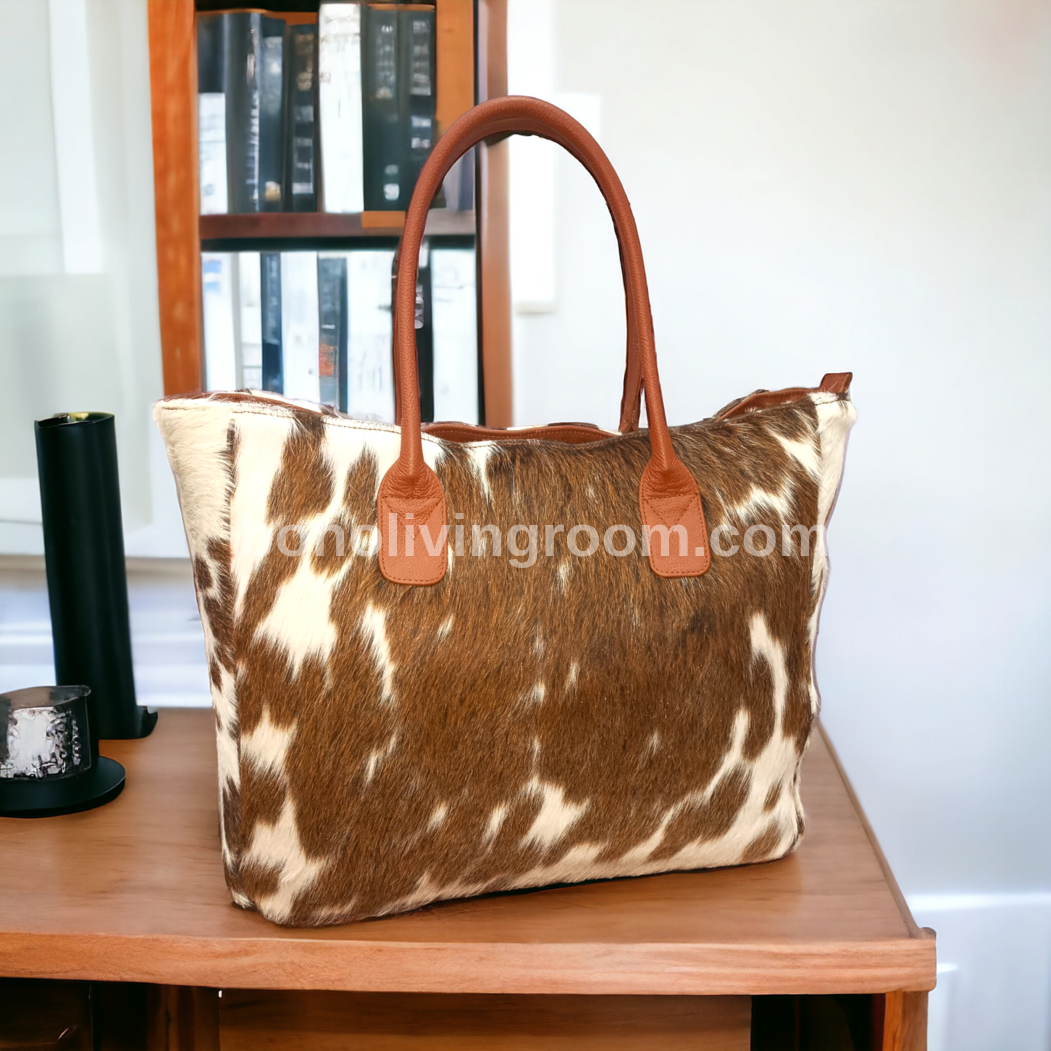 Brown White Real Cowhide Shoulder Bag