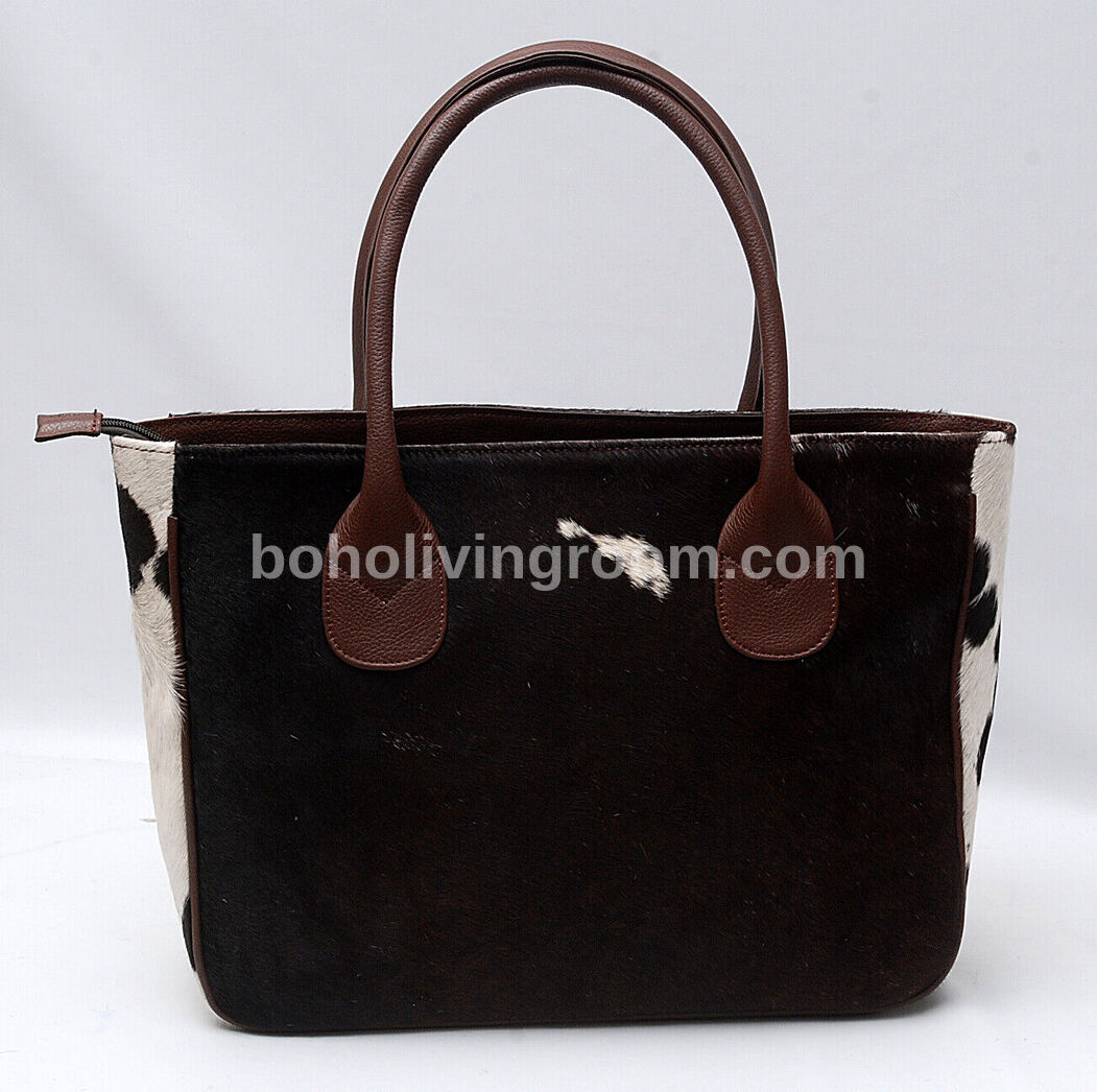 Exotic Dark Brown Black Cowhide Tote Bag