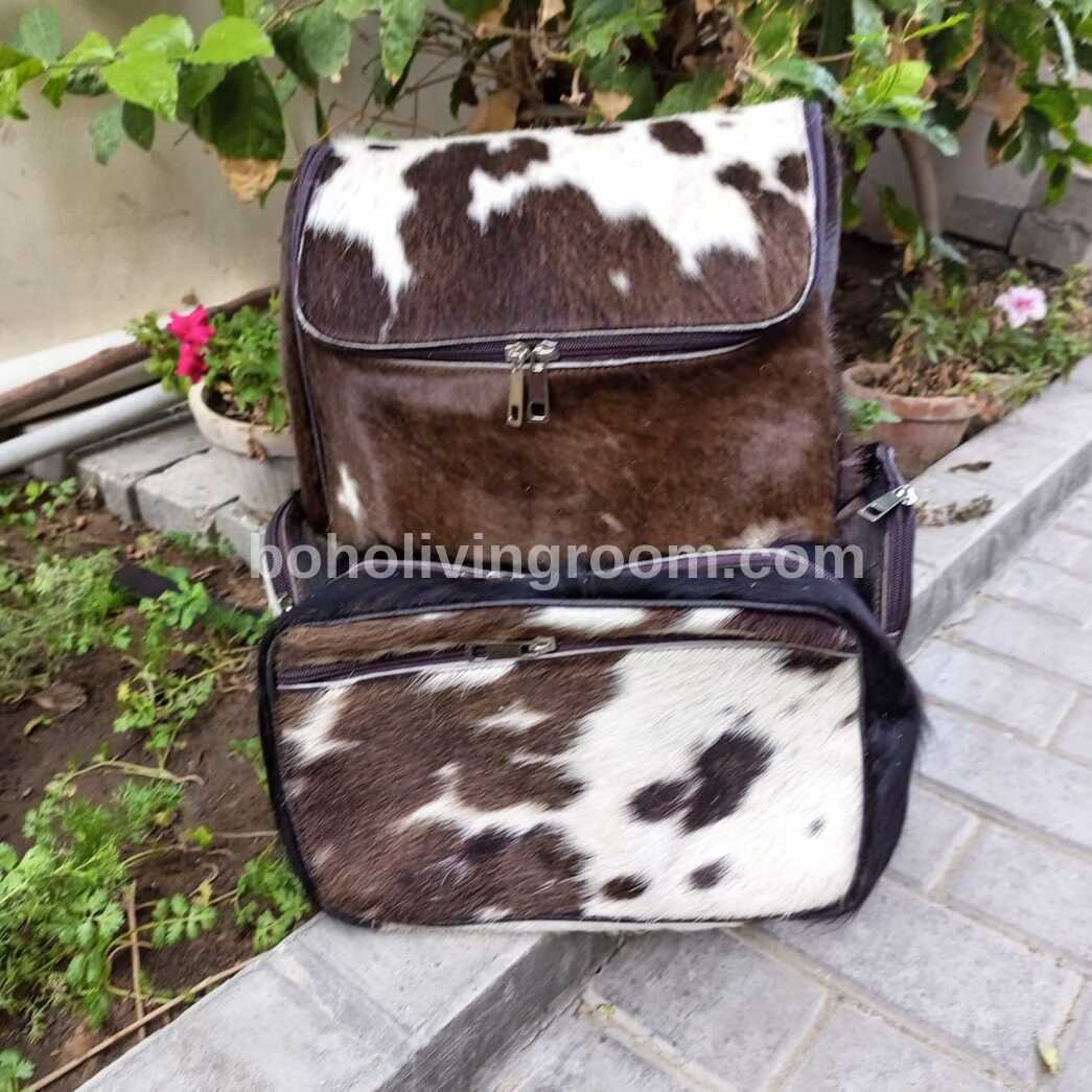 Cowhide backpack purse Tricolor
