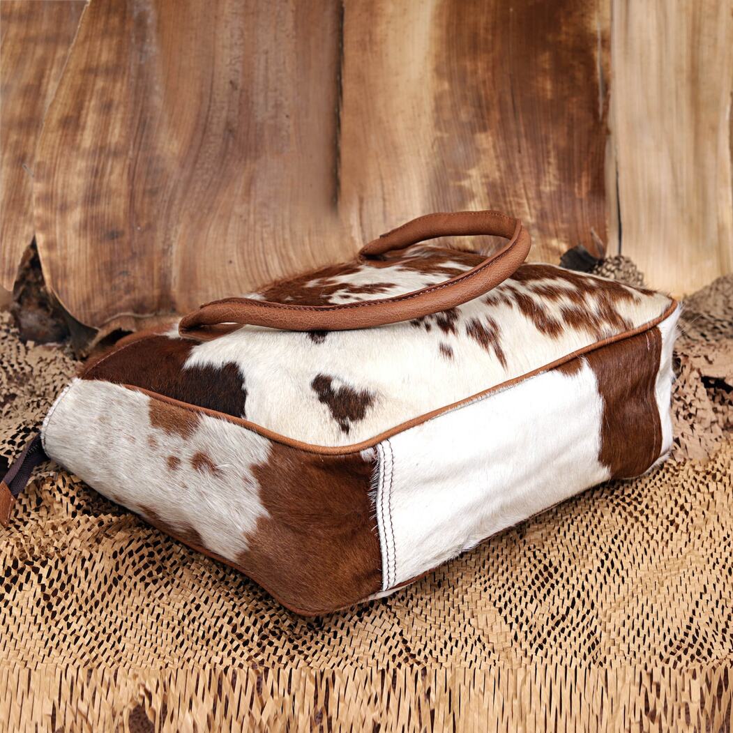 Brown and White Cowhide Tote Purse with Wallet
