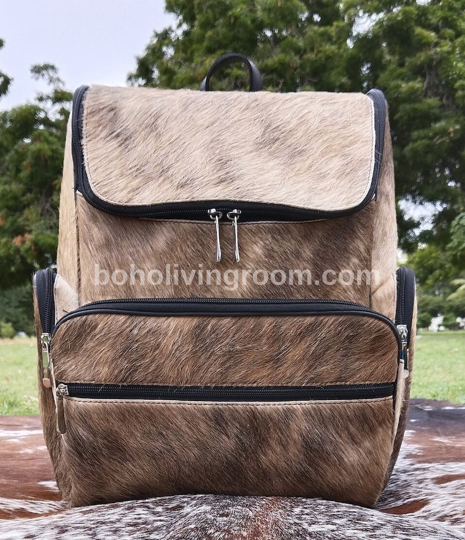 Premium Dark Brown Cowhide Backpack Hair-On Hide Bag
