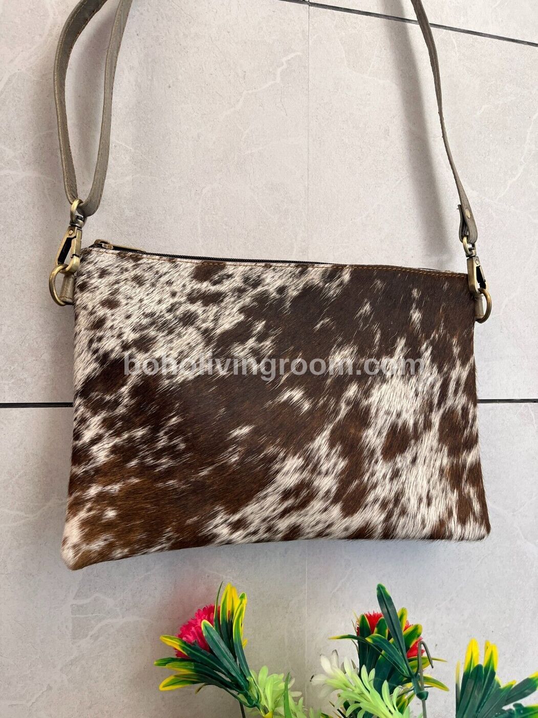 Speckled Tricolor Cowhide Sling Crossbody Bag