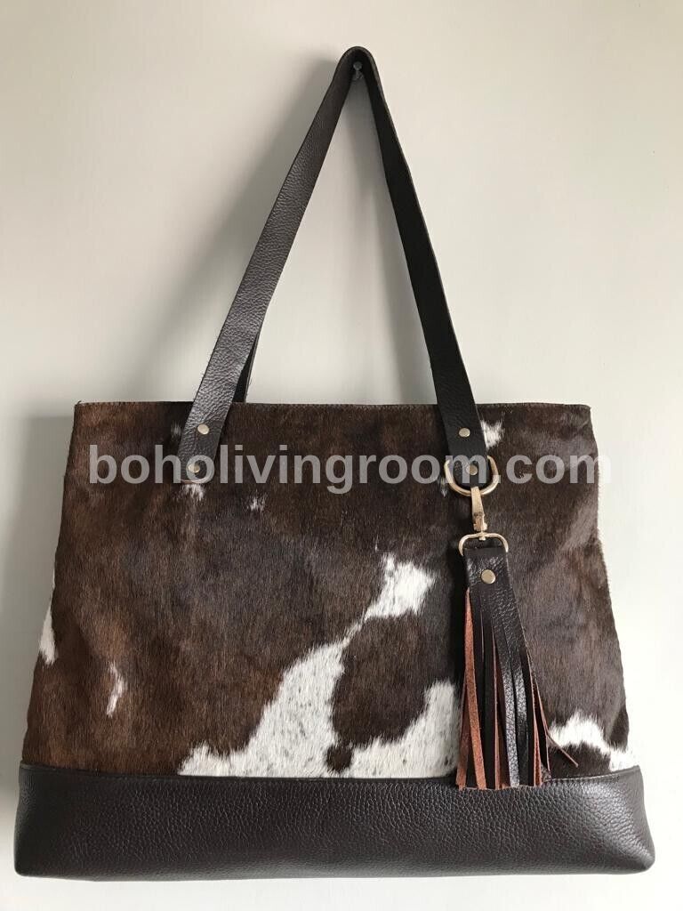 Dark Brown Furry Cowhide Shoulder Purse