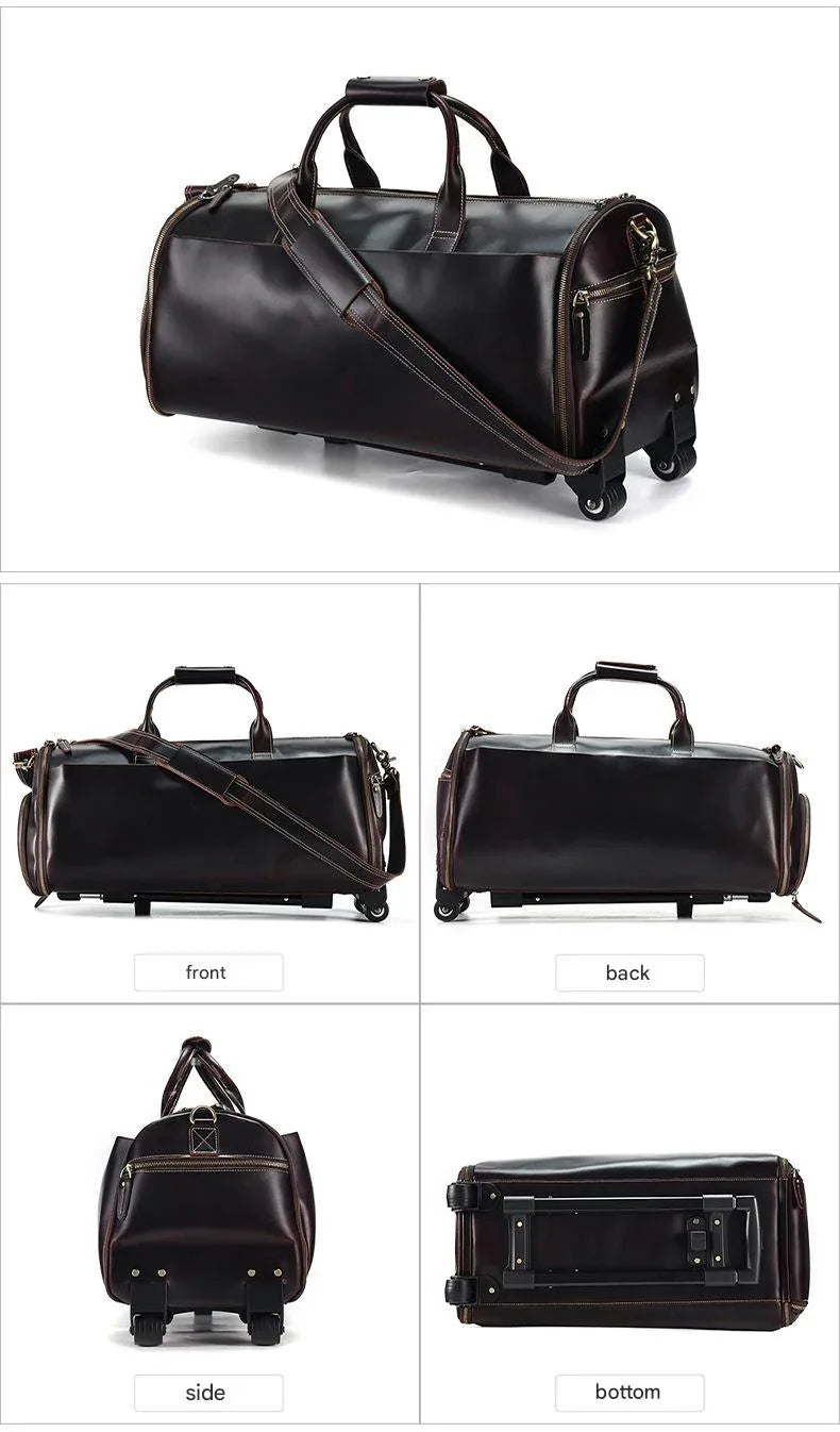 Crazy Horse Leather Trolley Garment Duffel