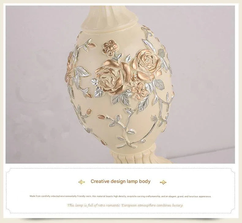 European lace rose bedside table lamp