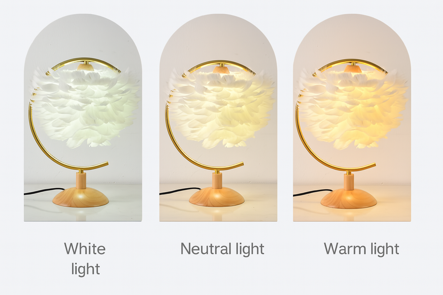 Feather Table Lamp for Bedroom with Wooden Base