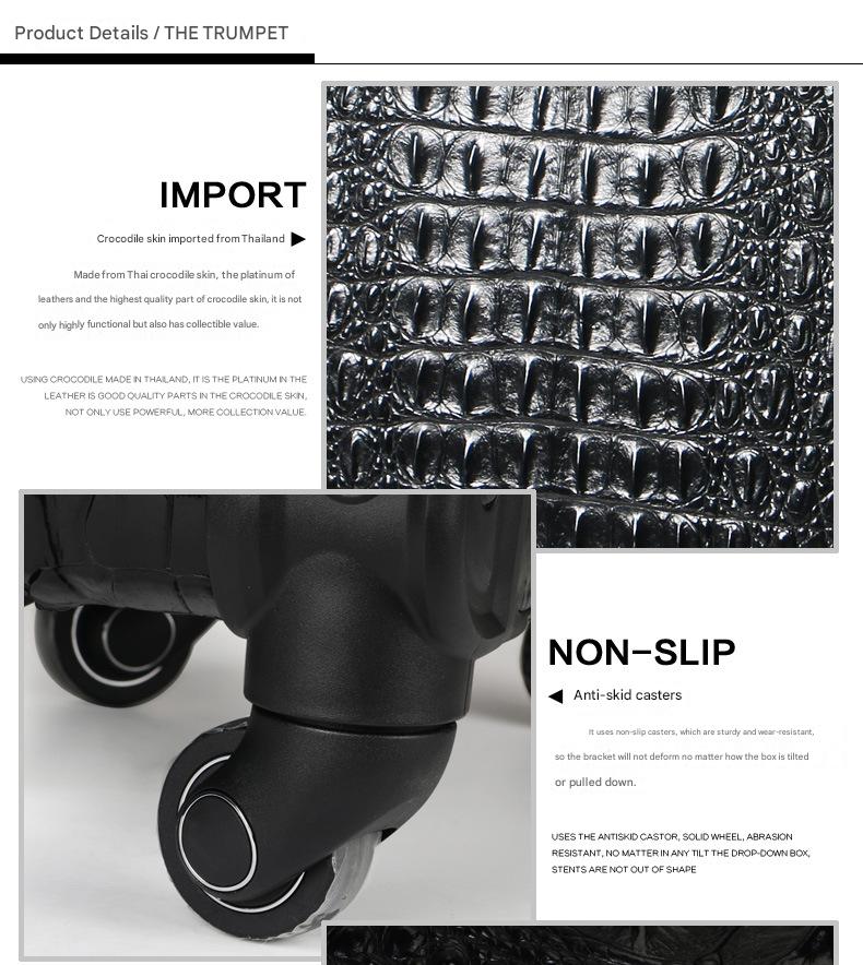 Crocodile Leather Trolley Suitcase for Business & Travel