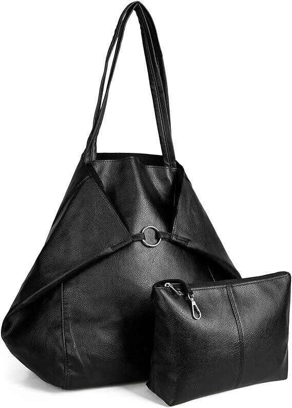 Large Genuine Leather Tote Bag Black