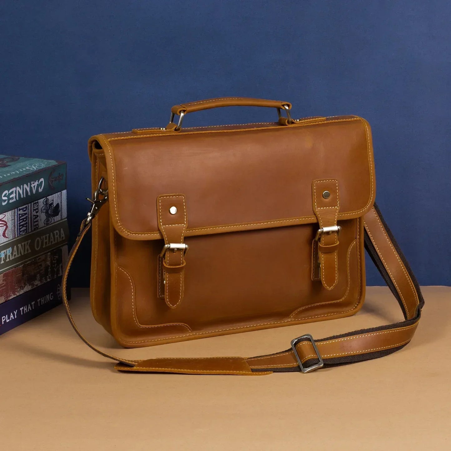 Leather Messenger Bag For Men Brown Laptop Crossbody Work Bag