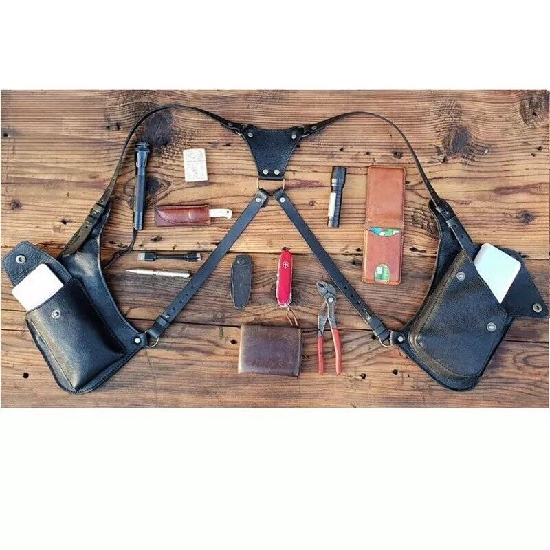 Medieval underarm leather holster harness wallet bag