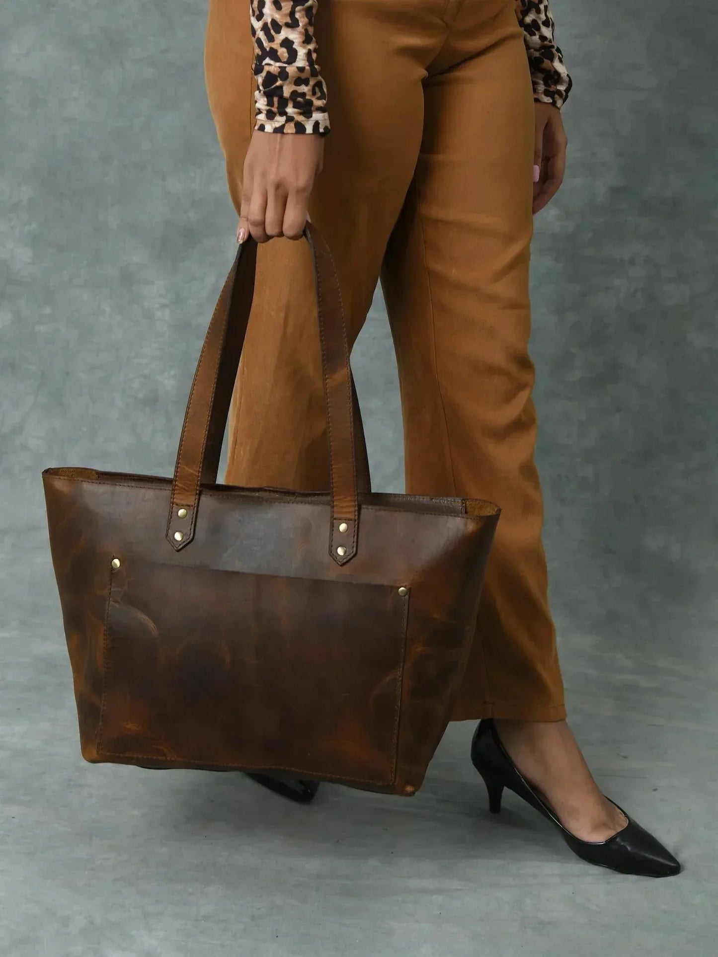 Leather Tote Bag for Teachers Work Carry Daily Essentials
