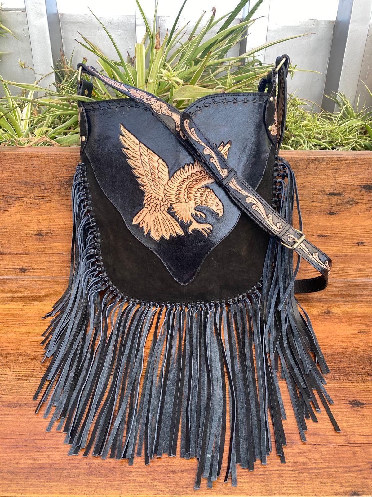 Vintage Leather Boot stitch Crossbody Bag L=13.5 H=13.5 W=1 (Inch)