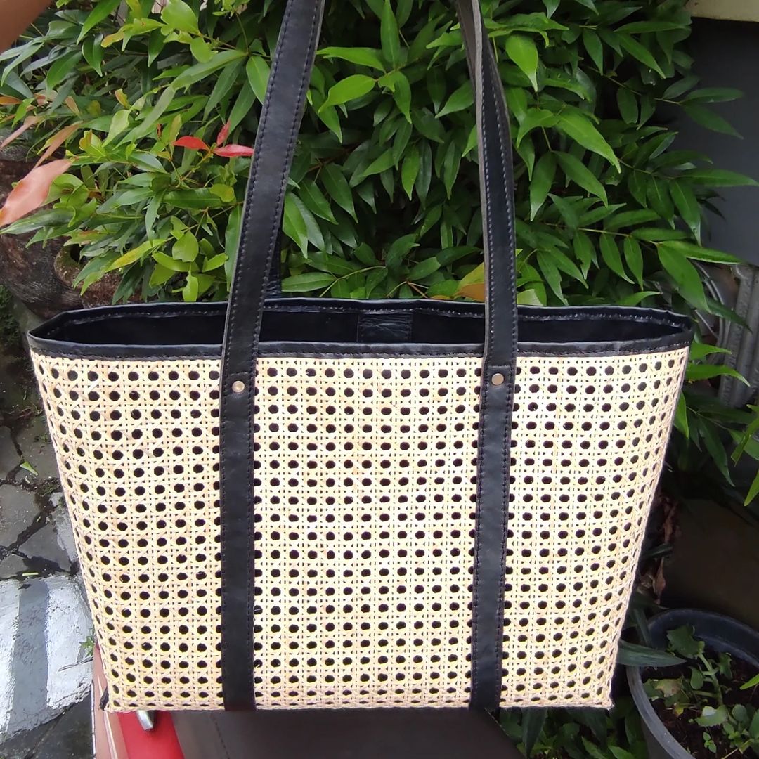 Medium Cane And Leather Tote Bag