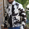 Mens cow print jacket made with high-quality cowhide and crafted in a bold spotted pattern. A jacket fit for streetwear, events, and layering.