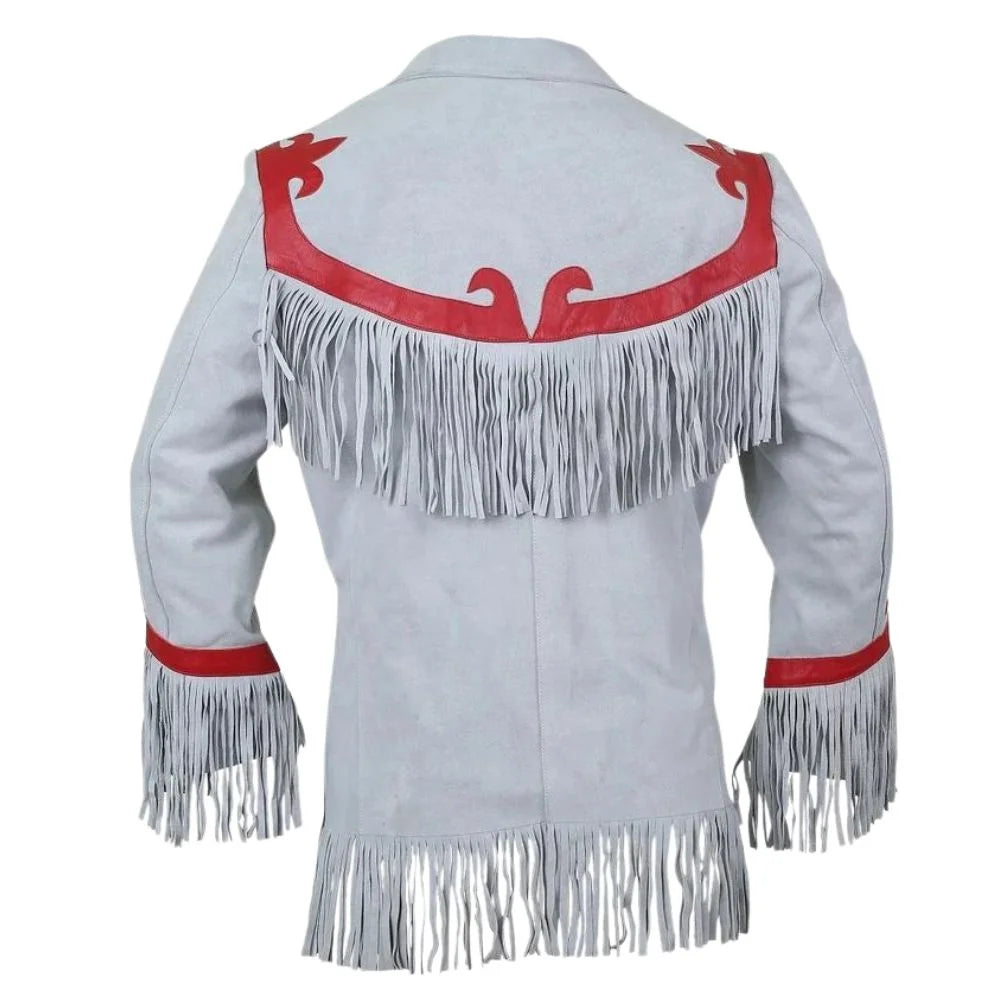 Suede Grey Leather Native American Jacket