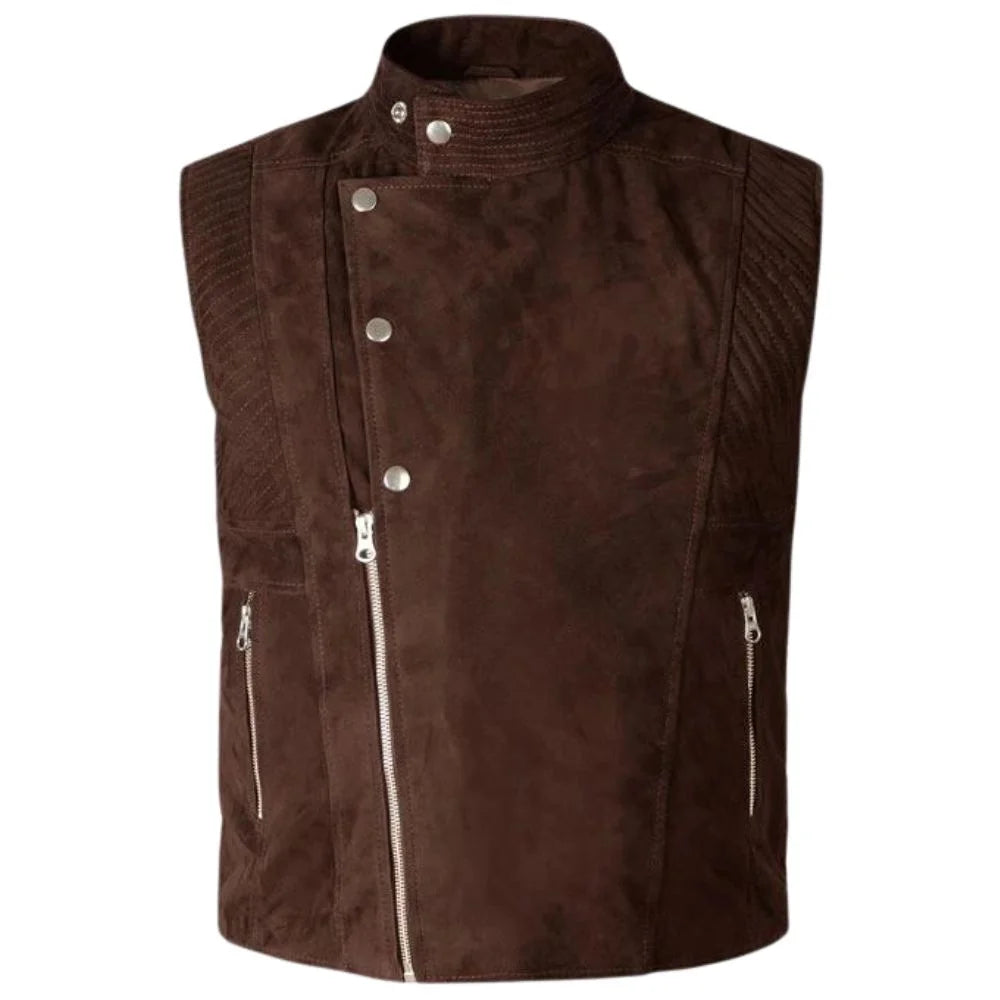 mens western leather suede vest brown