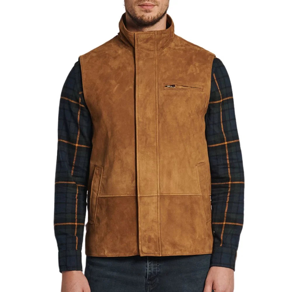 mens western leather suede vest
